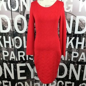 The Limited Eva Longoria Power Knit Sheath Body Con Long Sleeve Dress Red M NWT